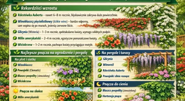 Zimozielone rośliny pnące, takie jak bluszcz, pięknie ozdobią Twój ogród. Poznaj najszybsze pnącza do ogrodu.